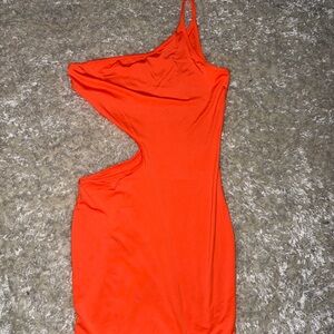 Elegant One-Shoulder Orange Dress